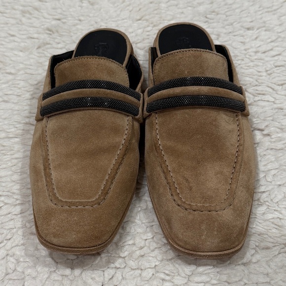 New Brunello Cucinelli Monili Embellished Suede Backless Mule Loafers Sz 38 US 8 - Picture 4 of 10